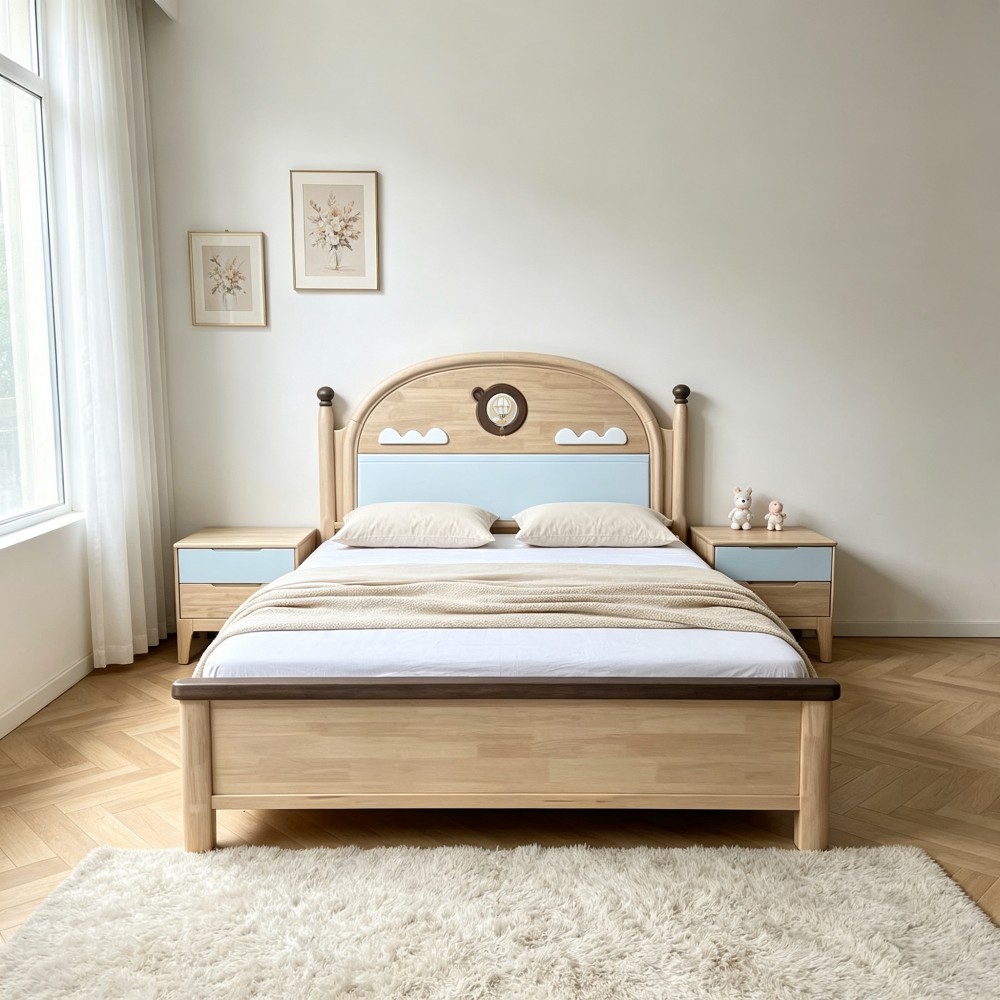 Solid wood children’s bed for boys and girls – colorful, cute, and car...