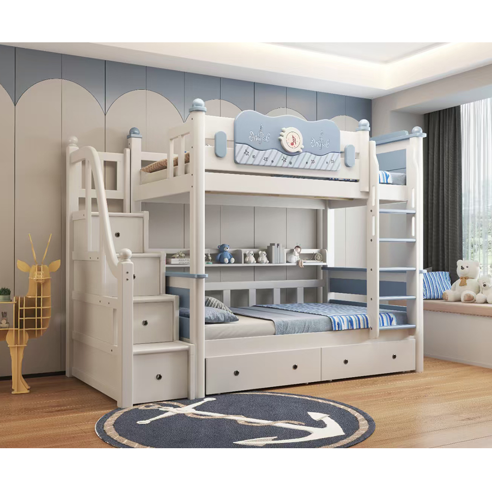 Wooden bunk bed with ladder-storage unit - Bunk bed - hab...