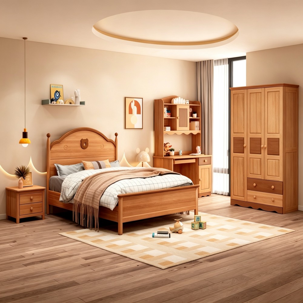 Tempat tidur dari kayu solid
