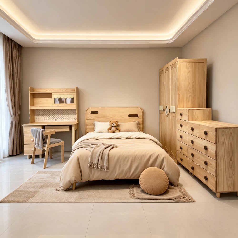 Solid wood bed
