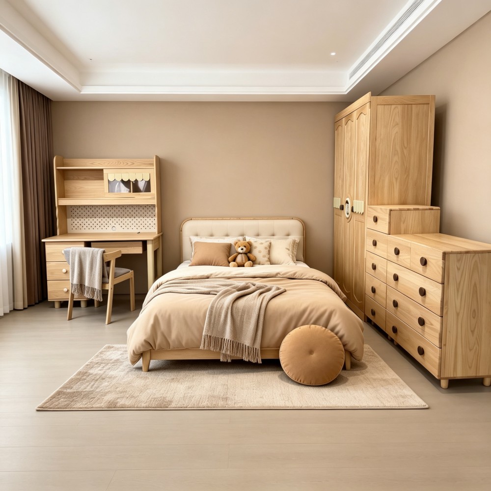 Solid wood bed