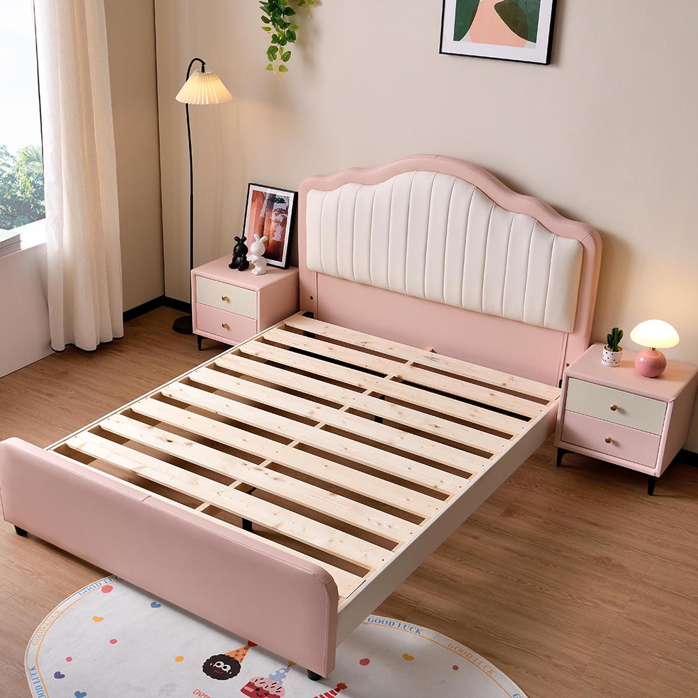 Modern Minimalist Leather Beds for Children: 1.5m Princess Bed for Girls; 1.35...