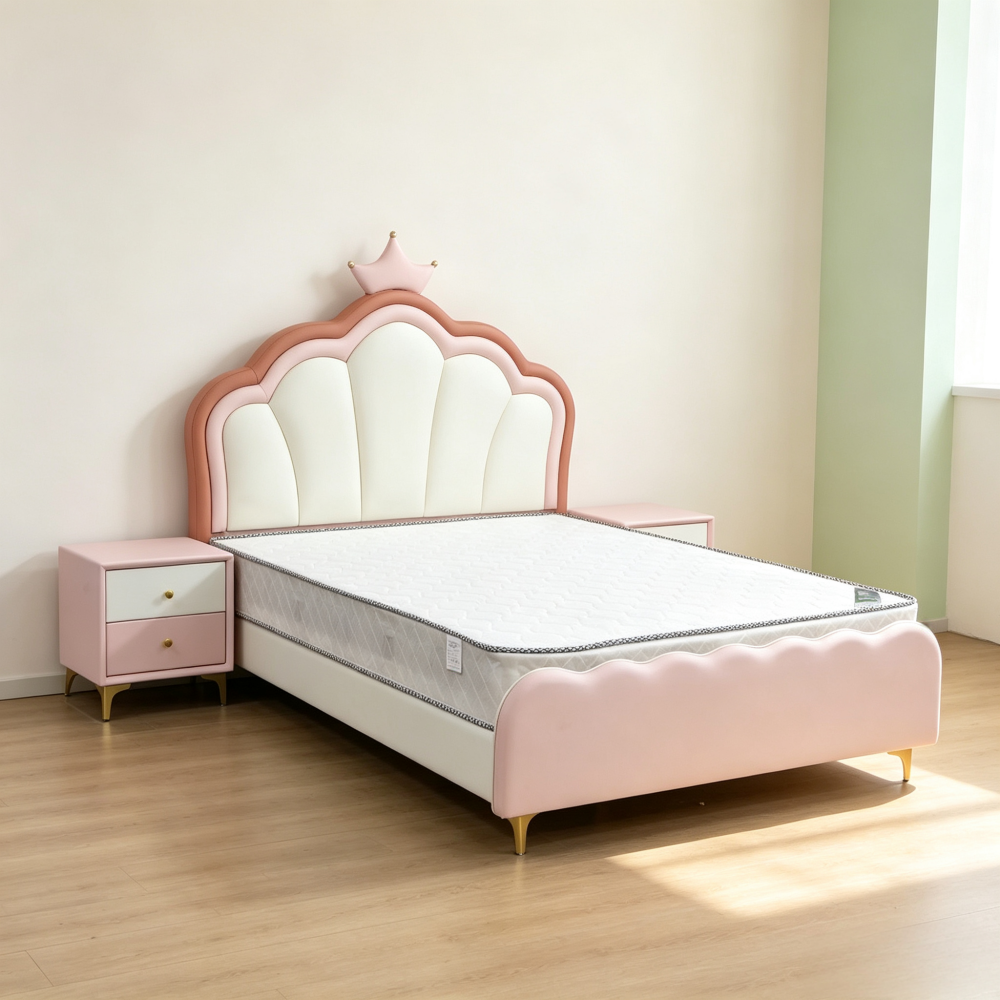 Modern Minimalist Pink Crown Princess Bed for Children – Compact, Luxe-Style...