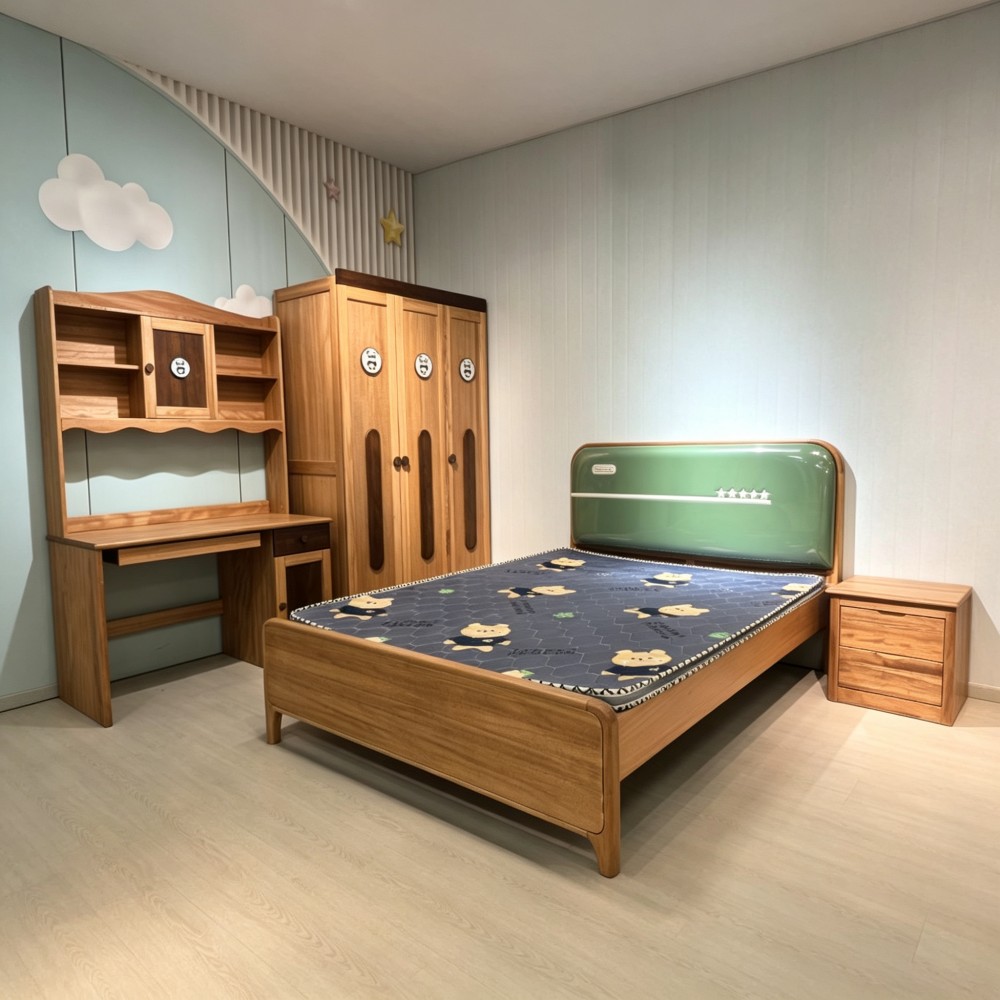 Solid wood single bed for boys’ and girls’ bedrooms (1.35m width); upholstered bed suitable for boys’ ro...