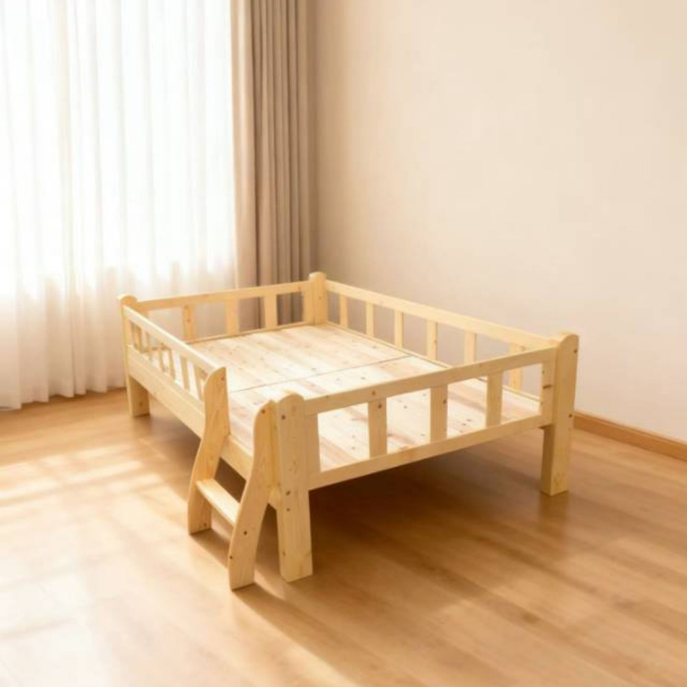 Solid wood children’s bed with safety rails – suitable for boys and gi...