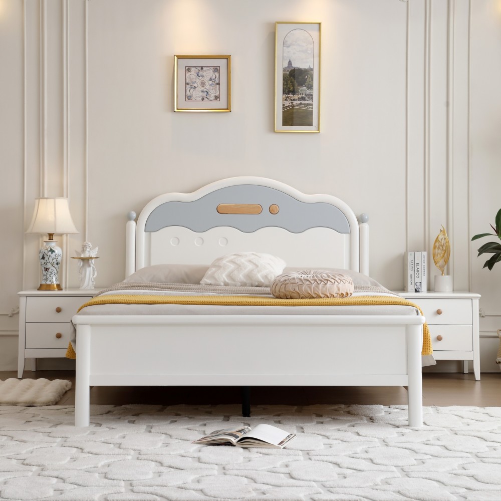 Cream-Style Solid Wood Children’s Bed – Princess-Style Bed for Boys and Gi...