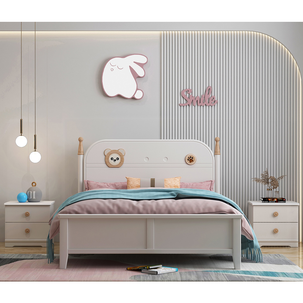 Cream-style solid wood bed for children and teenagers—1.5m version for boys, 1.2m “princess-style” single be...