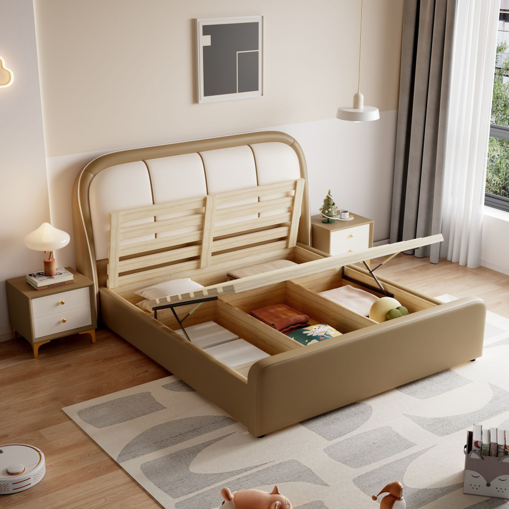 Children’s bed for boys, available in 1.5m and 1.8m sizes; genuine leather b...