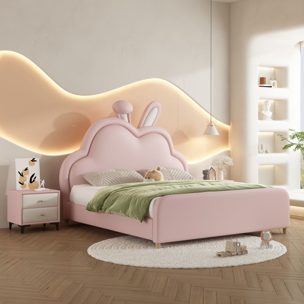 Cartoon Rabbit & Cloud-Themed Princess Bed for Kids – 1.5m Cream-Style U...