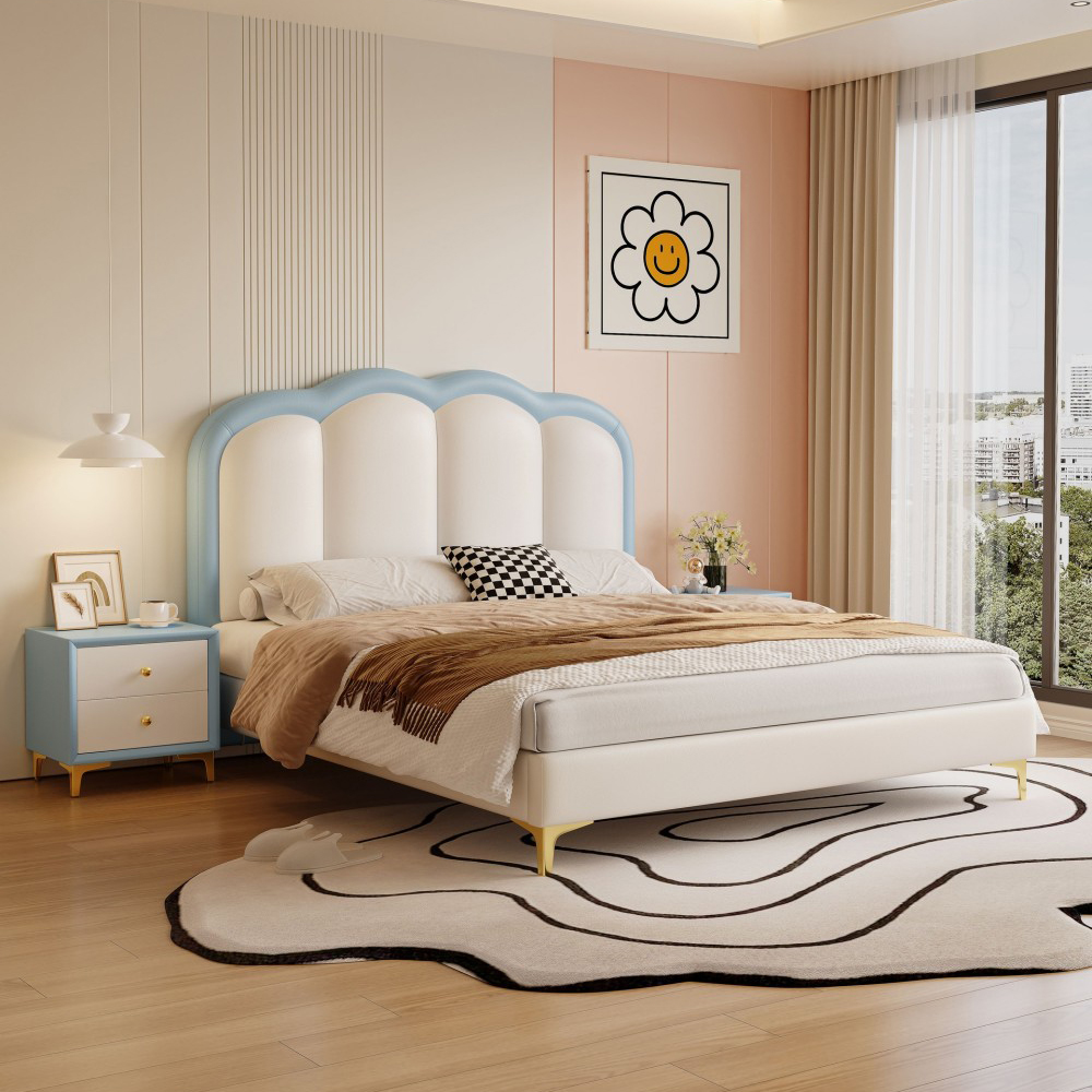 Modern Minimalist Shell-Style Upholstered Solid Wood Bed for Children – A To...