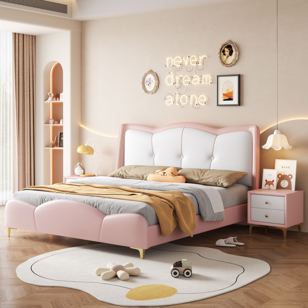 Modern Minimalist 1.5m Children’s Bed – Upholstered Bed for Boys and Girls...