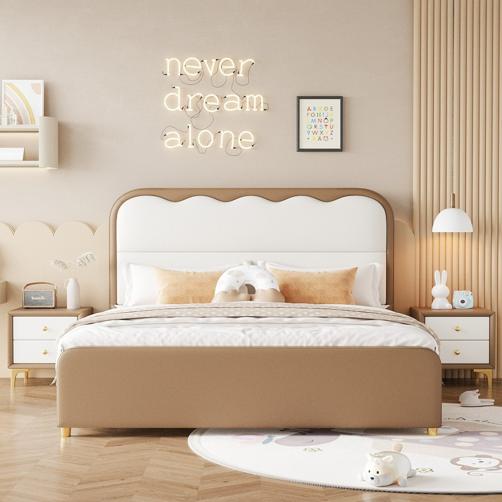 Retro-style ripple-wave upholstered bed – available in single or double size...