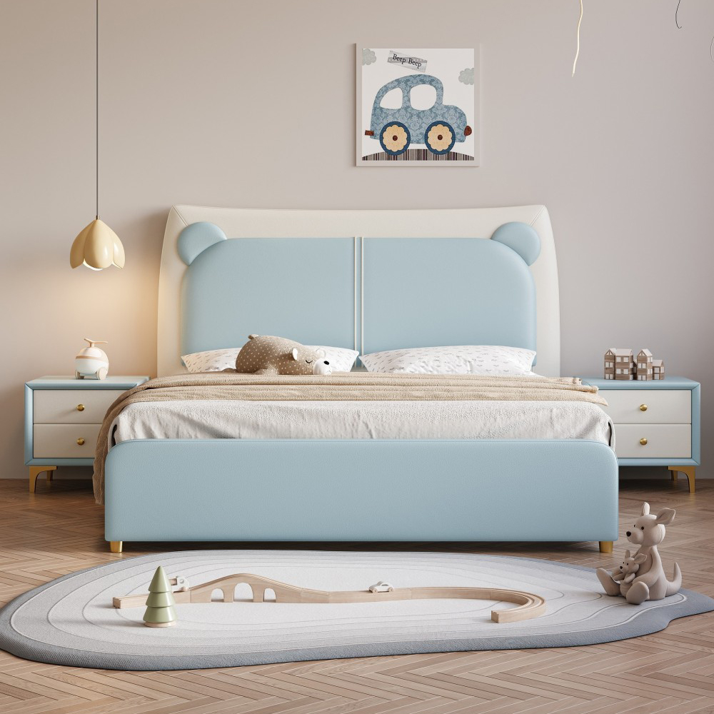 Children’s Bed for Boys and Girls – Solid Wood Bed with Upholstered/Leather Detailing, Ideal for Small Bedrooms - Chil...