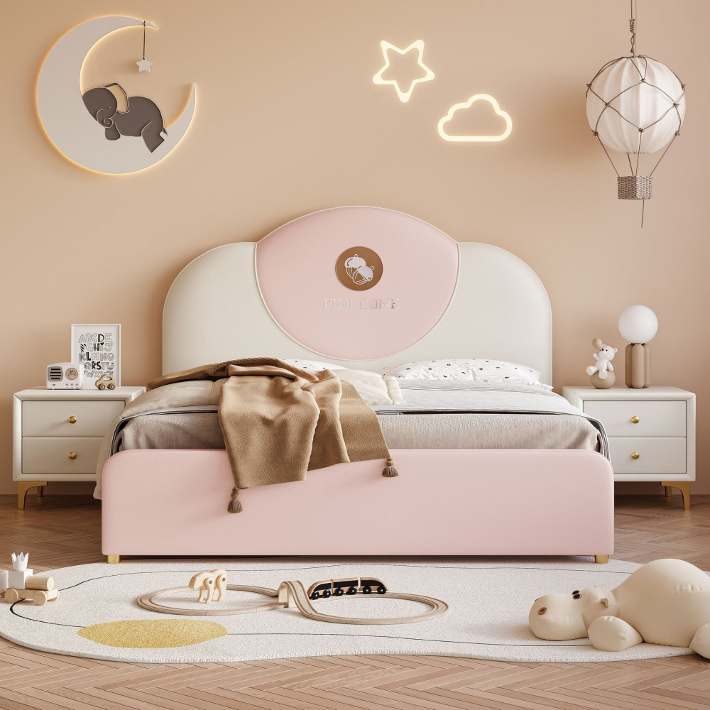 Minimalist Modern 1.5m Single Leather Bed for Kids – Compact Bedroom Furniture with Space-Saving Flush-Edge Design and S...