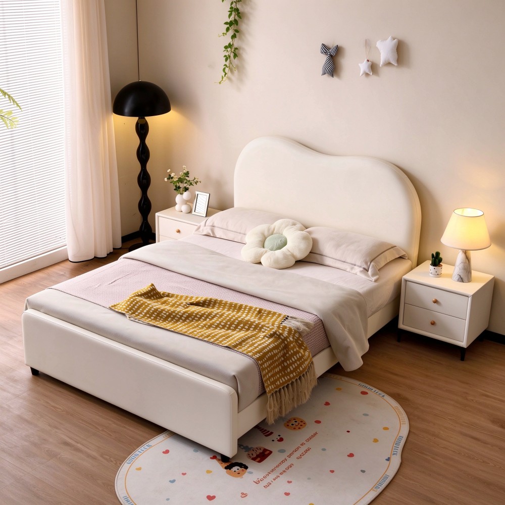 Cream-style princess bed for children—modern, minimalist, and “light l...