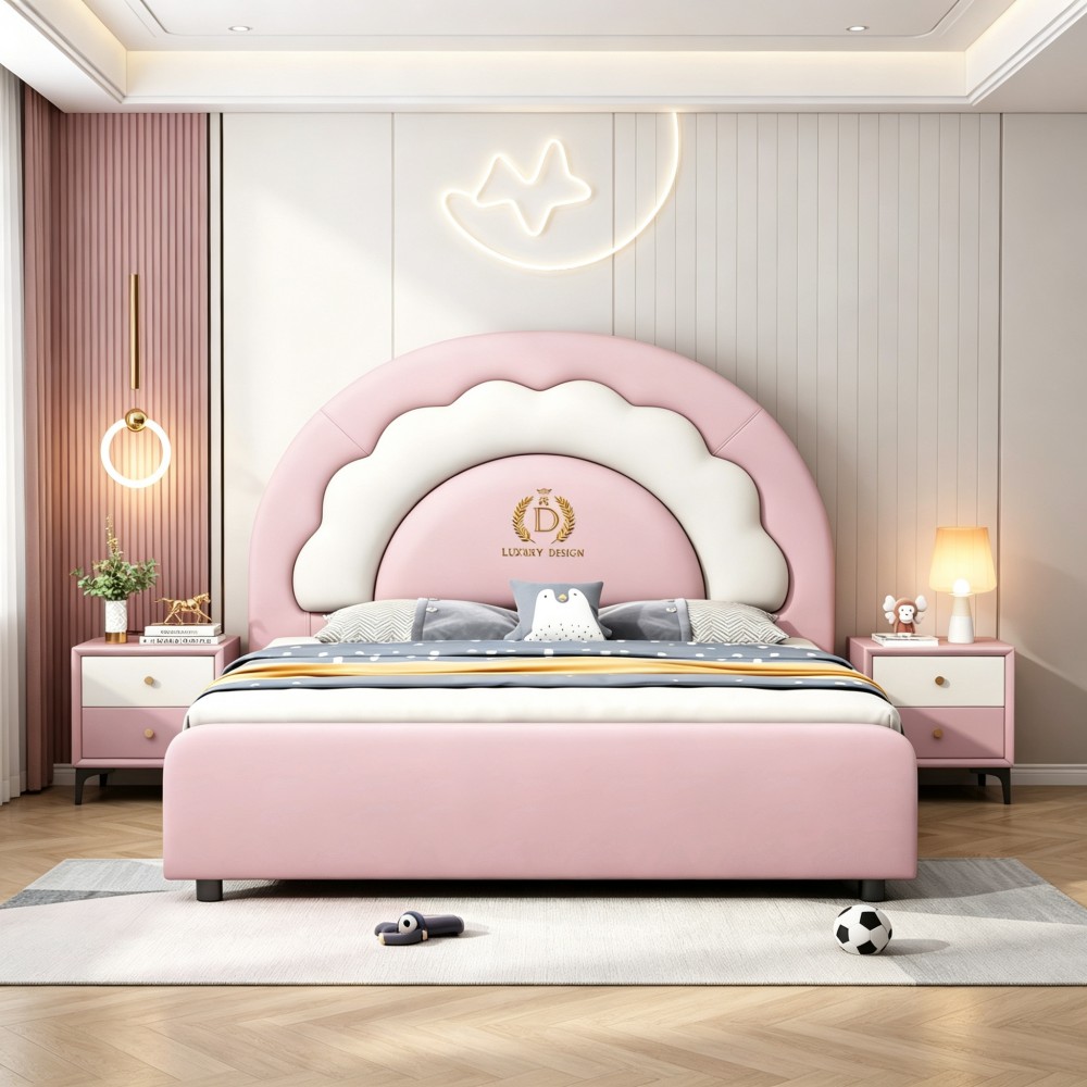 New solid wood bed for children featuring eco-friendly leather upholstery and ...