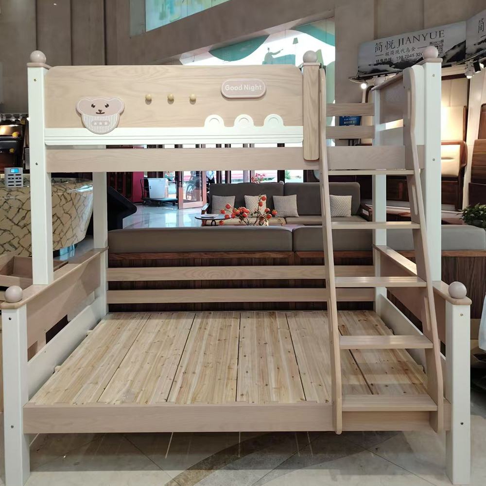 Cartoon-style solid wood bunk bed for boys and girls—suitable for home use a...