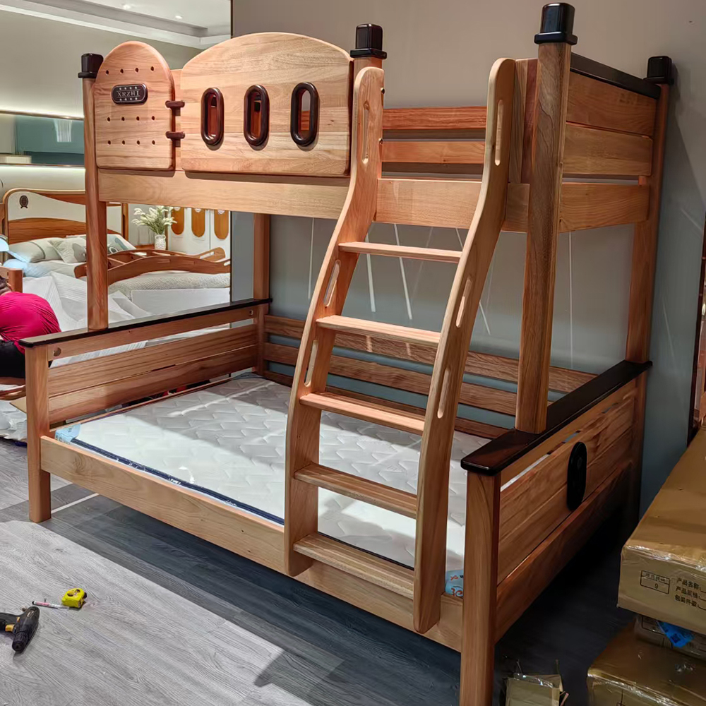 Solid wood bunk bed (parent-child style) finished with hard-wax oil—British-...