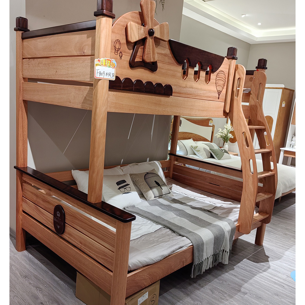 Solid Red Sandalwood Bunk Bed – Natural Wood, Suitable for Small Spaces, Children’s Double-Decker Bed - Bunk bed -...