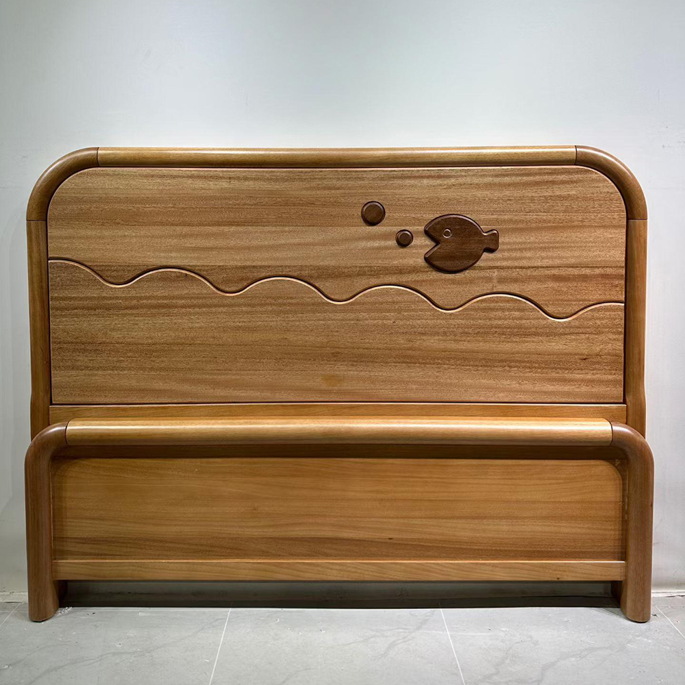 Minimalist Solid Wood Single Bed (1.35m) with Natural Wood Finish and Hardwax ...