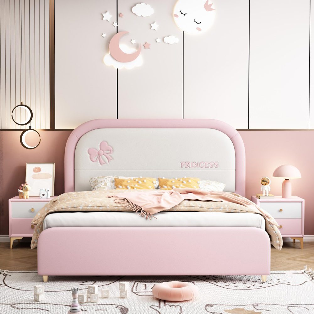 Pink Princess-Style Upholstered Bed for Girls – Available in 1.2m, 1.35m, an...
