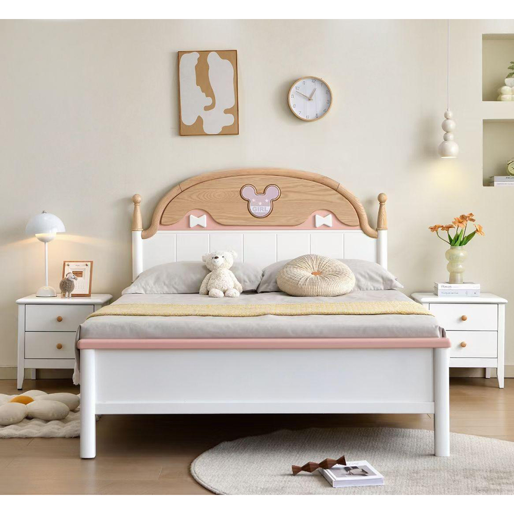 Solid wood children’s beds: 1.5m single bed for boys, 1.35m princess-style bed for girls, and 1.2m American-style be...