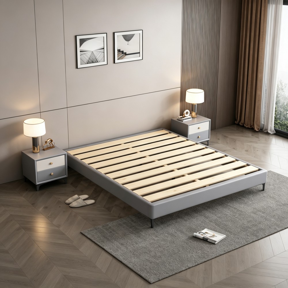 Minimalist, modern, and affordable luxury low-profile bed frame—solid wood, ...