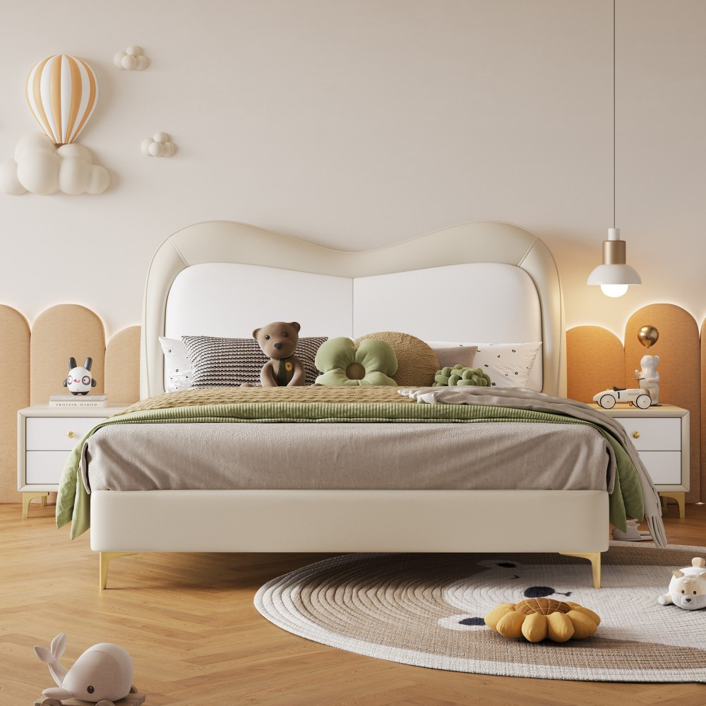 Cream-style princess bed for girls, suitable for a secondary bedroom; also ava...