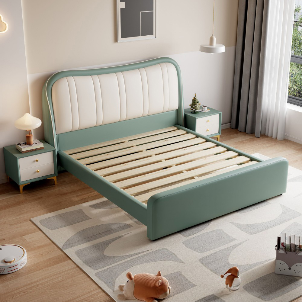 Cream-Style Minimalist Modern Children’s Bed (Single Bed for Boys and Girls)...