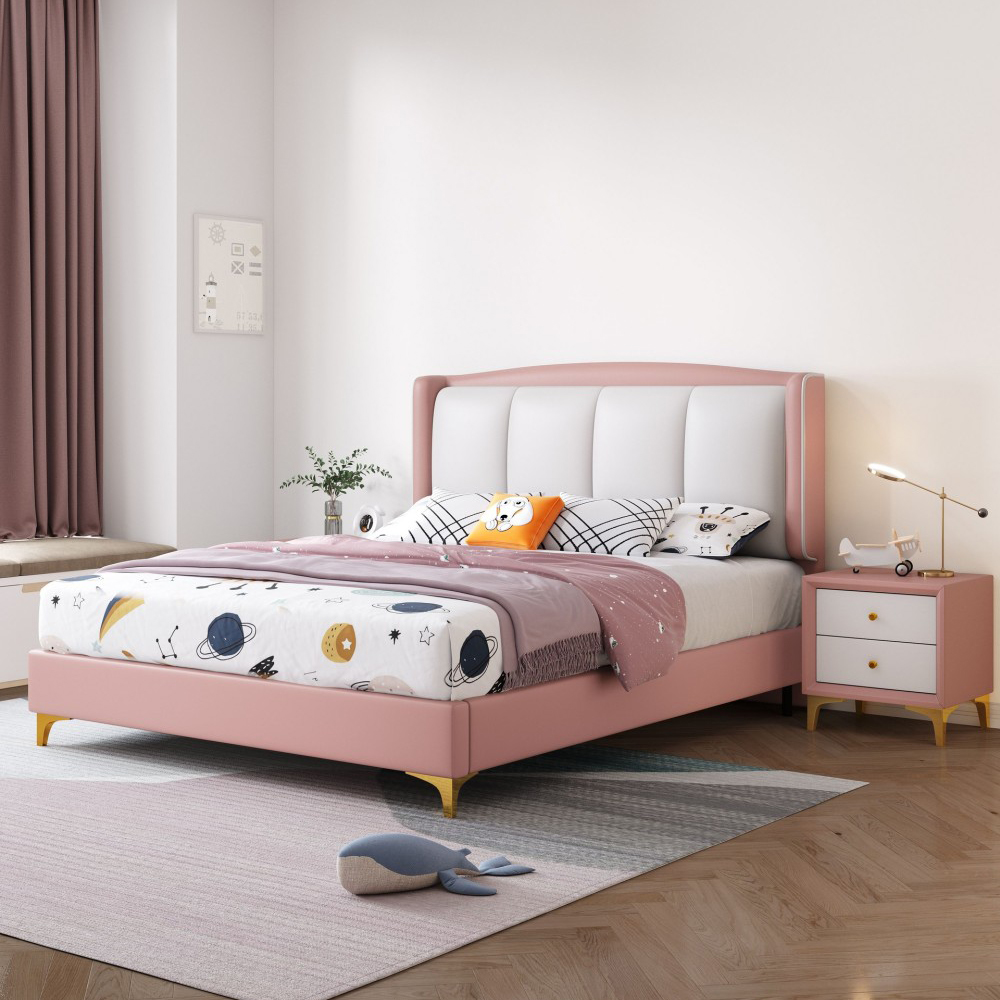 Minimalist modern upholstered bed for boys—1.5m leather bed, perfect for chi...