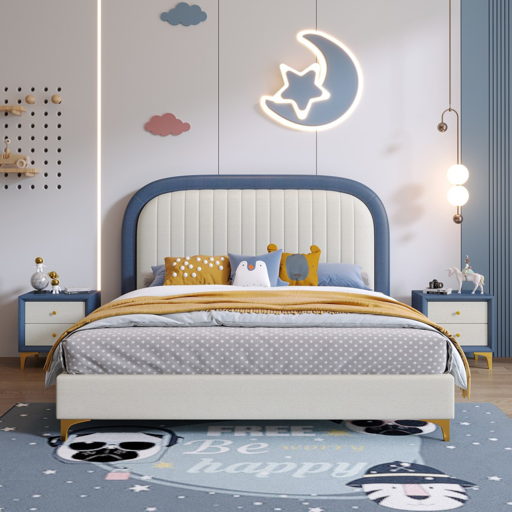 American-style modern minimalist children’s bed—a sleek, high-end solid wo...