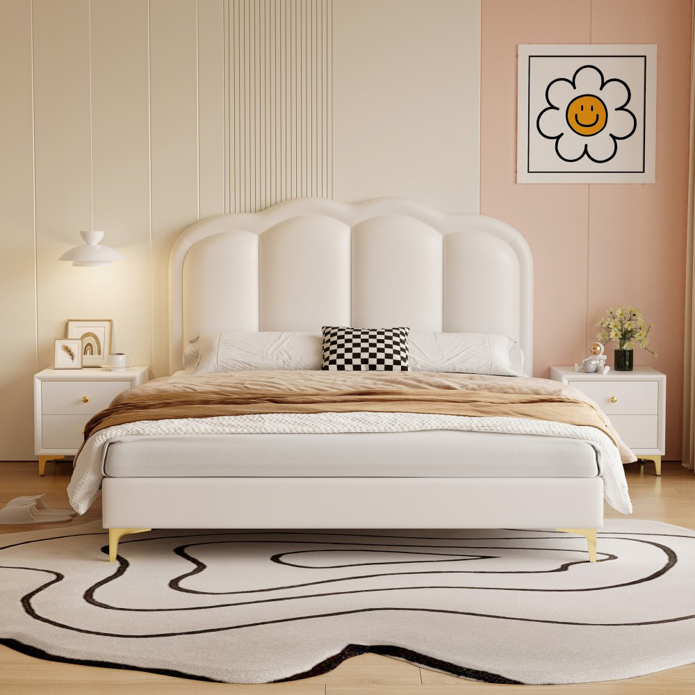 Modern Minimalist Shell-Style Upholstered Solid Wood Bed for Children – A To...
