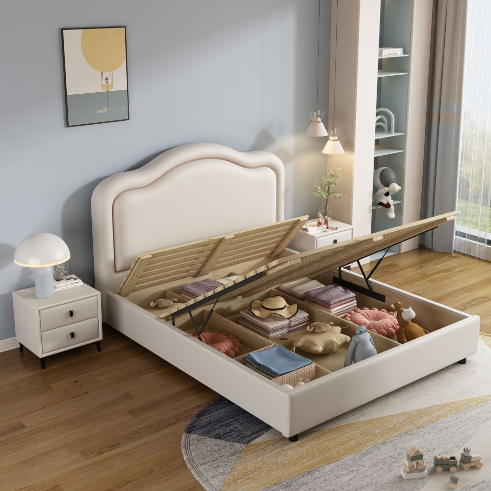 Cream-style children’s bed with storage – 1.5m single bed for boys or girl...