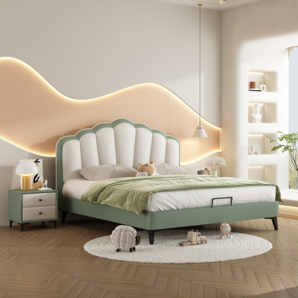 Cream-style children’s bed, shell-shaped single bed for boys and girls, ...