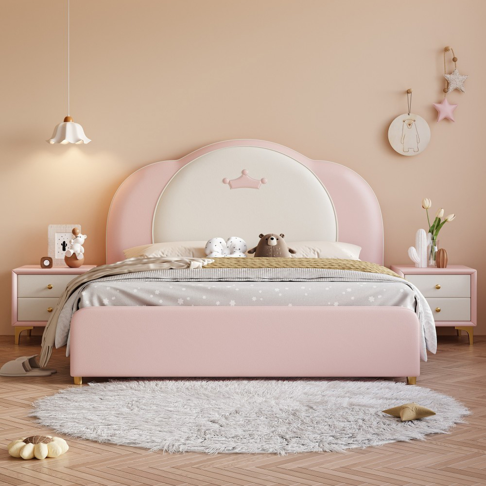 Crown-themed children’s bed, princess-style bed for girls’ rooms, ...
