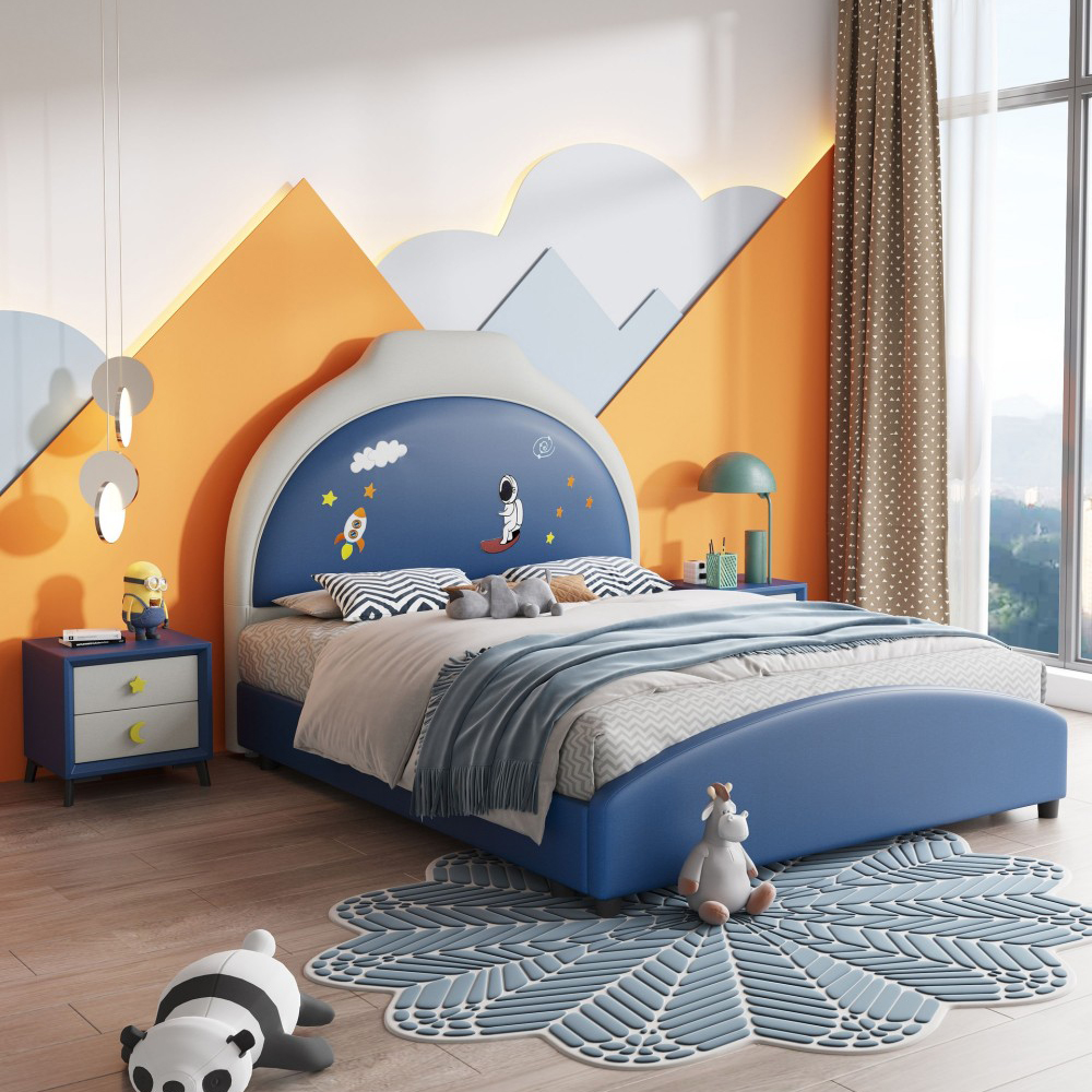 Modern Minimalist 1.2m Astronaut-Themed Upholstered Children’s Bed – New C...