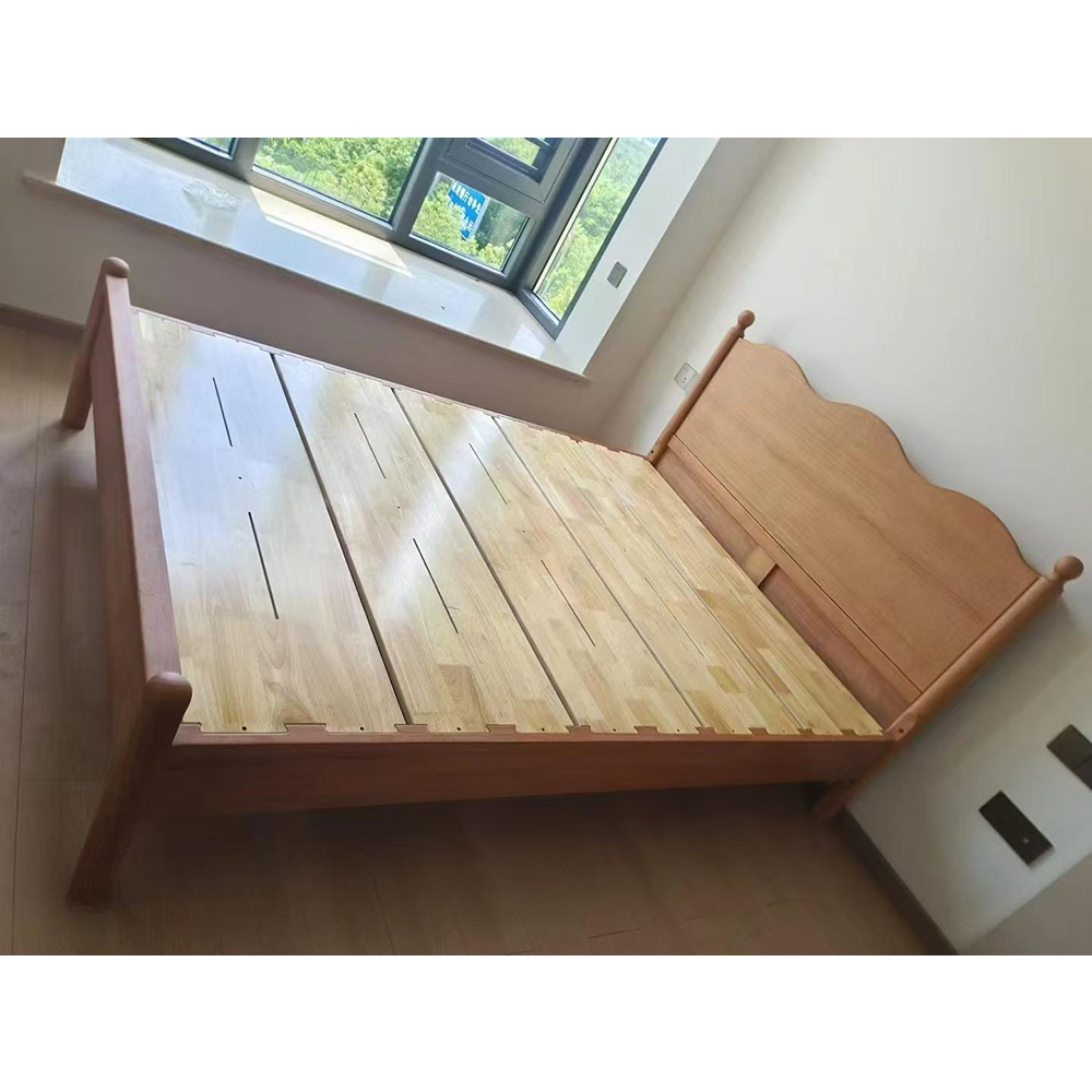 Mid-century modern solid wood bed in cherry finish—available in 1.2m (compac...