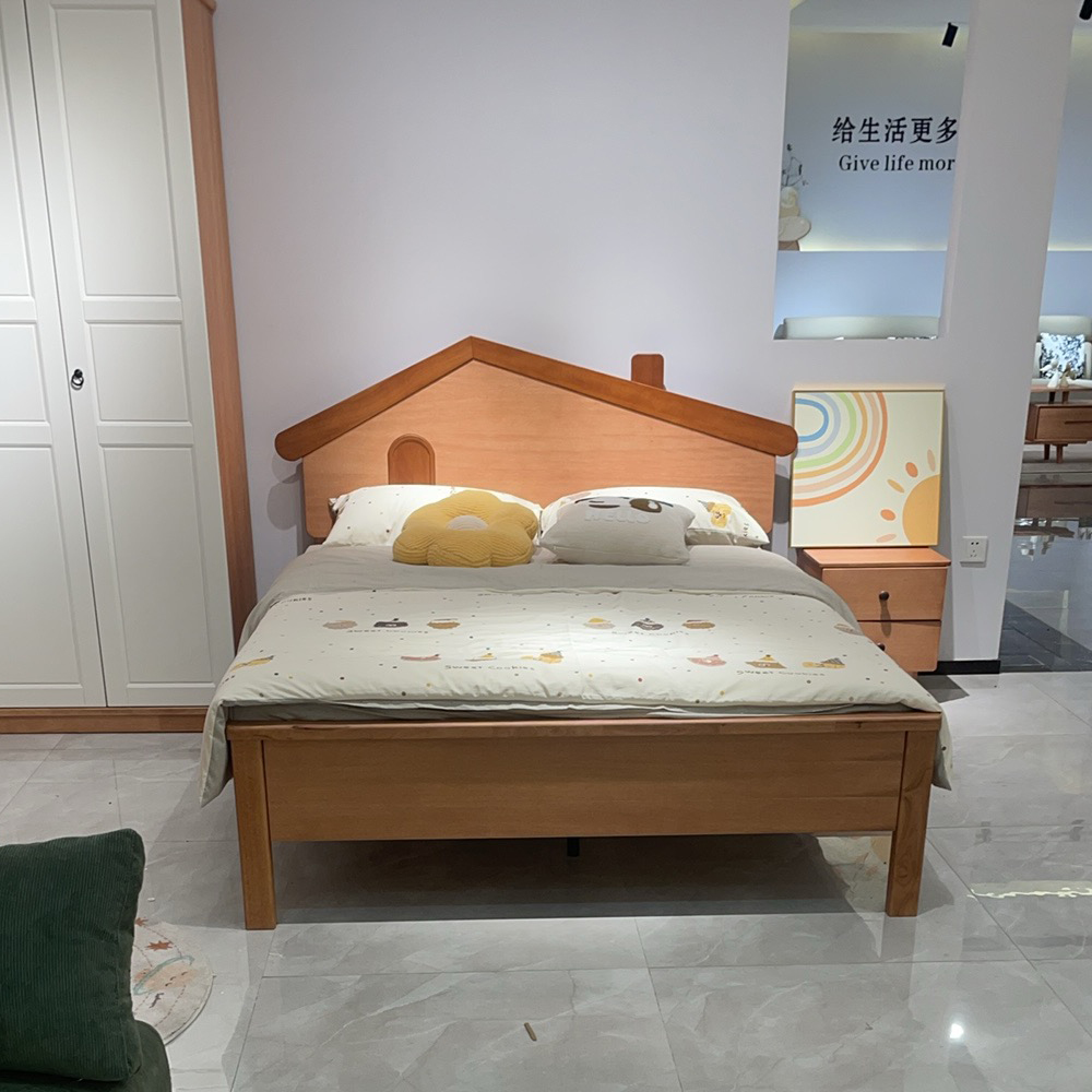 Mid-century style solid wood bed in cherry finish—available in 1.2m (single)...