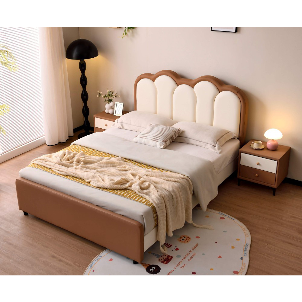 Modern minimalist single bed for boys and girls—cream-style storage bed, 1.5...