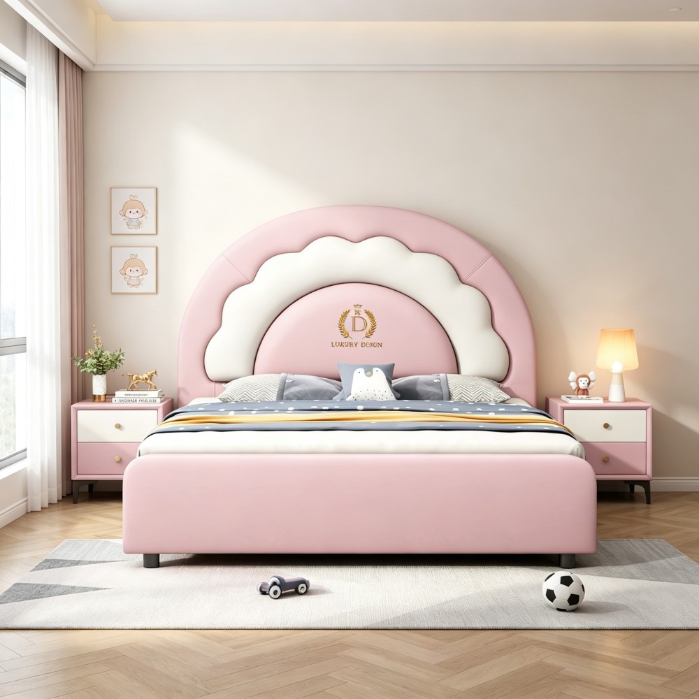 New solid wood bed for children featuring eco-friendly leather upholstery and ...