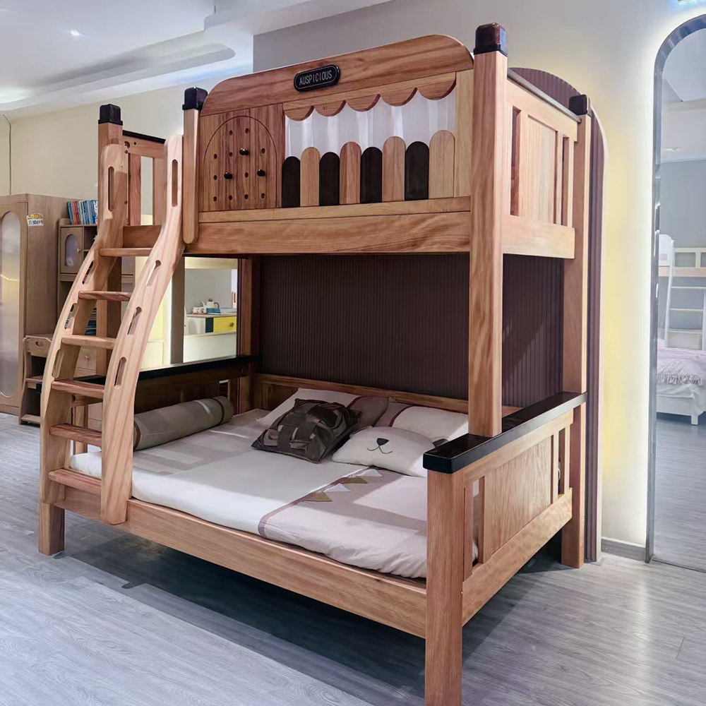 Solid Wood Bunk Bed / Children’s Bed – Red Sandalwood Finish with Wood Wax Oil - Bunk bed - habitafb.com
