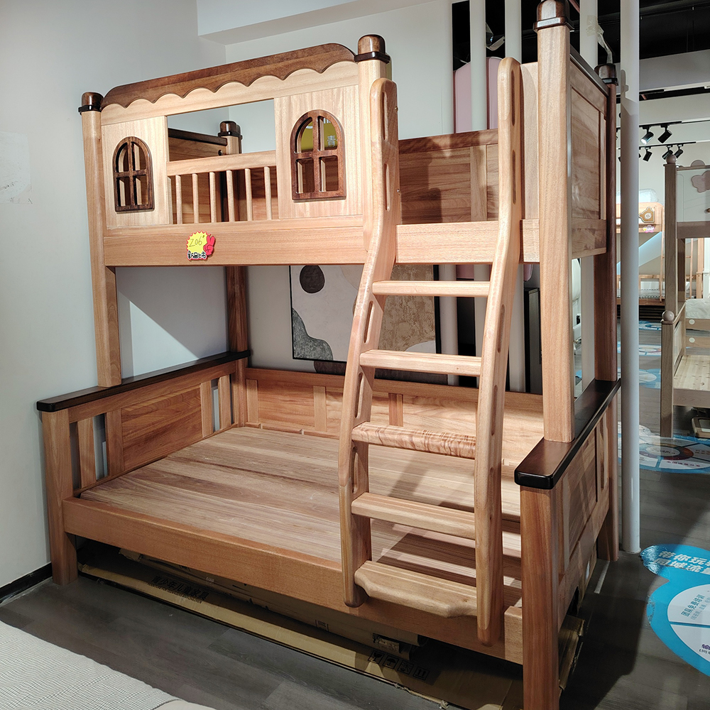 Solid Wood Bunk Bed – Convertible High-Low Bed with Guardrails (Suitable for...