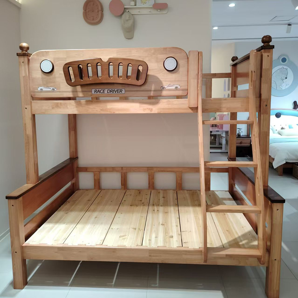 Solid wood low-profile bunk bed (parent-child style) with thickened constructi...