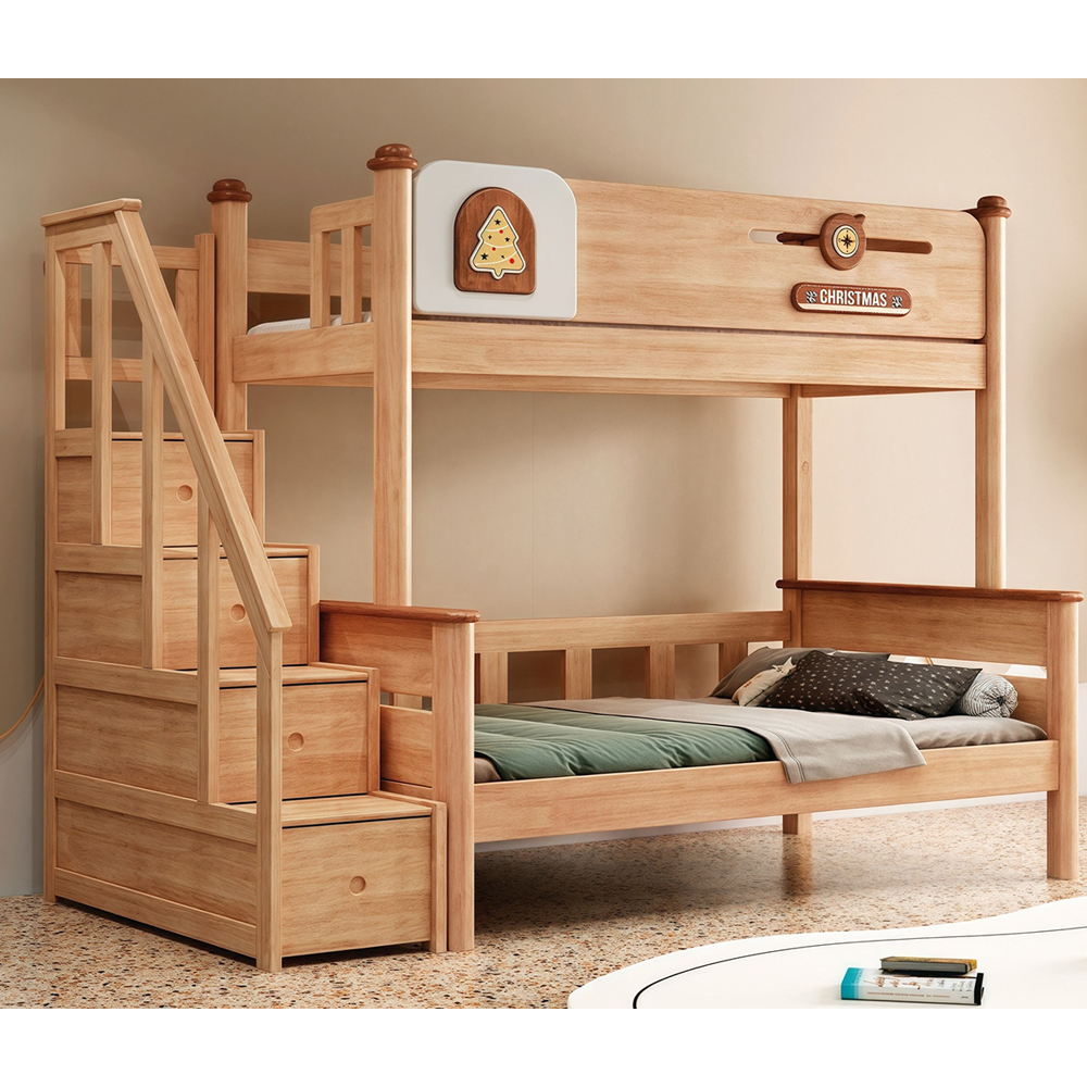 Solid Wood Bunk Bed for Children – Natural Wood, Multifunctional, Space-Savi...