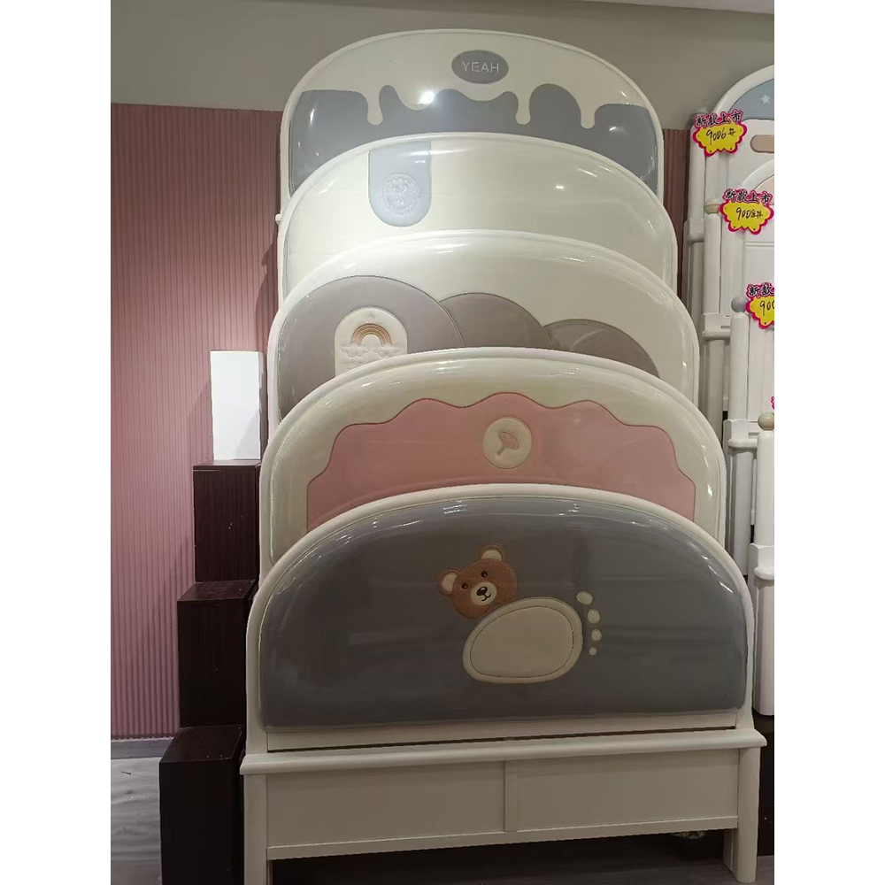 Cream-style children’s bed: a modern, minimalist solid-wood bed for boys and...