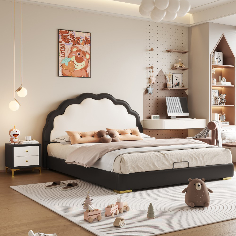 French-style princess bed for girls—a solid wood, cream-toned, petal-shaped ...