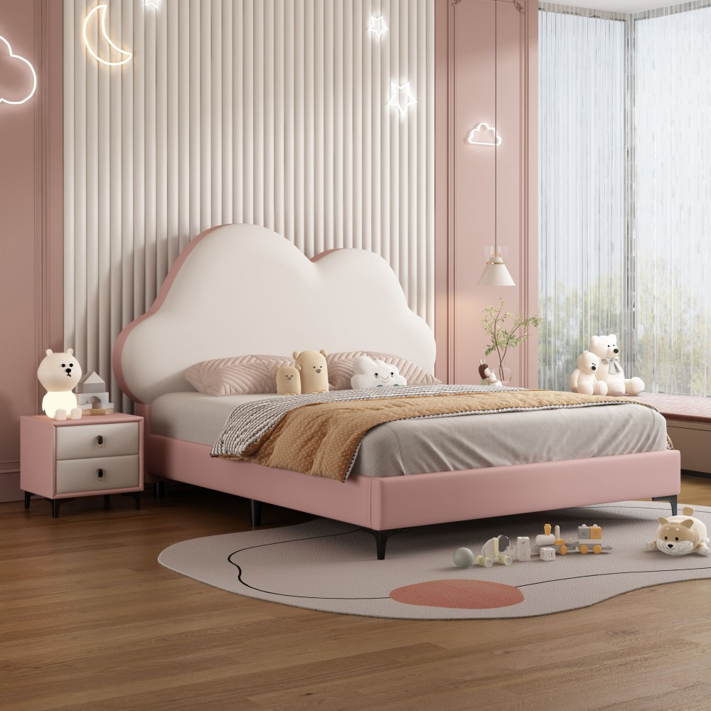 Cute Cloud-Themed Princess Bed for Girls – Modern Minimalist Solid Wood Sing...
