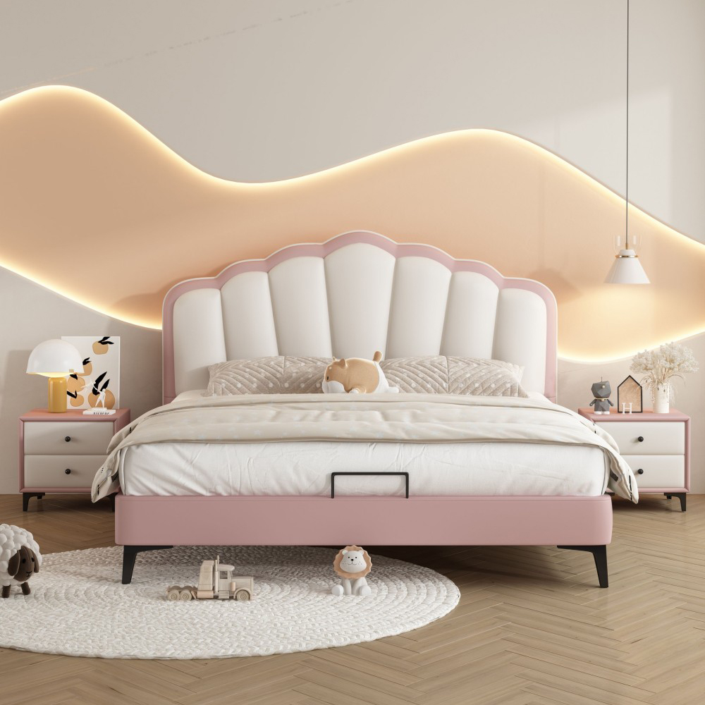 Cream-style children’s bed, shell-shaped single bed for boys and girls, ...