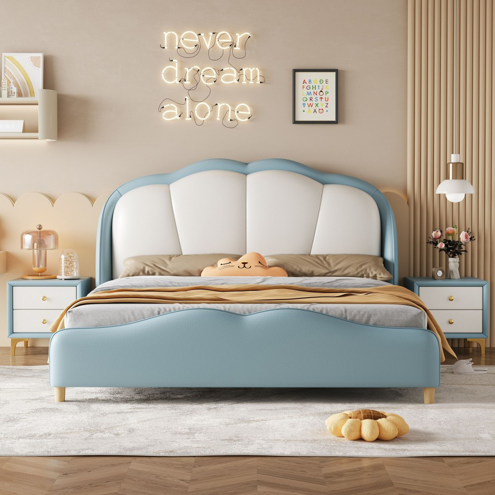 Single bed for children’s bedrooms—a minimalist, modern, “cream-style” petal-shaped princess bed suita...