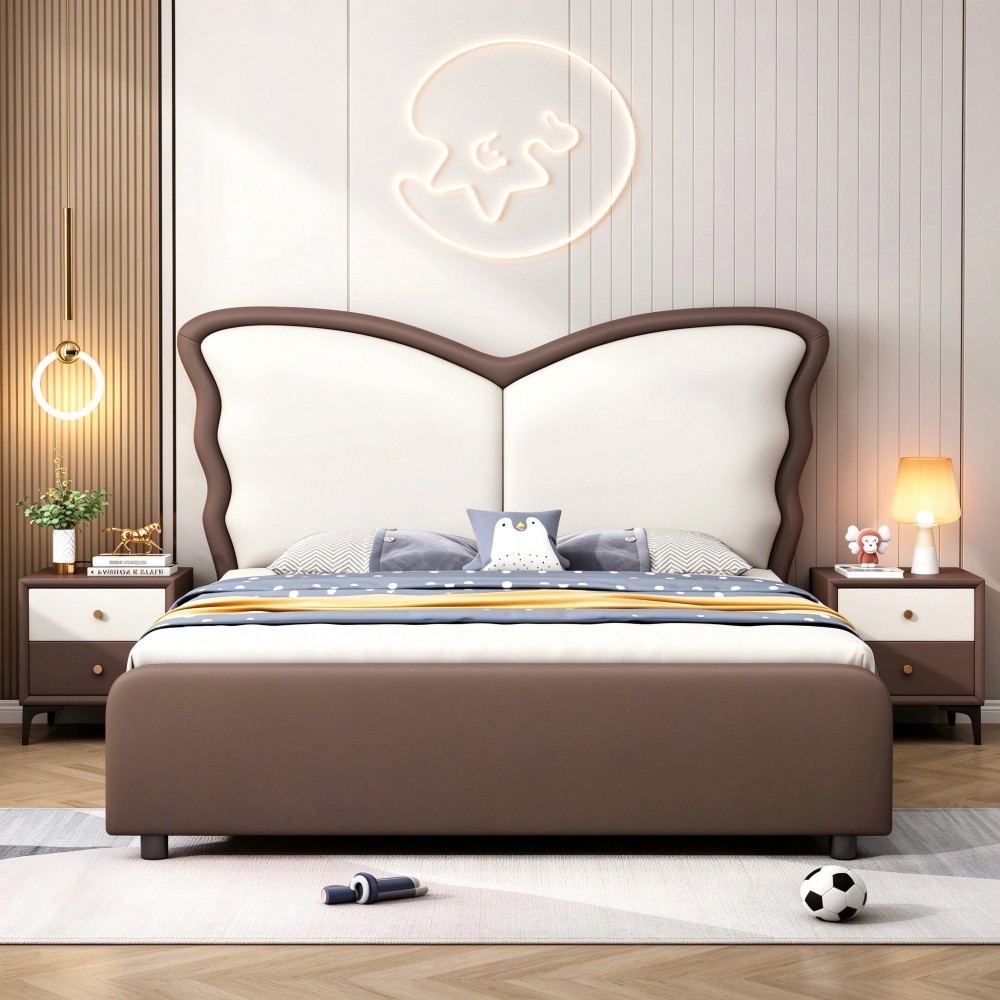 French-style “Butterfly” solid wood double bed with upholstered he...